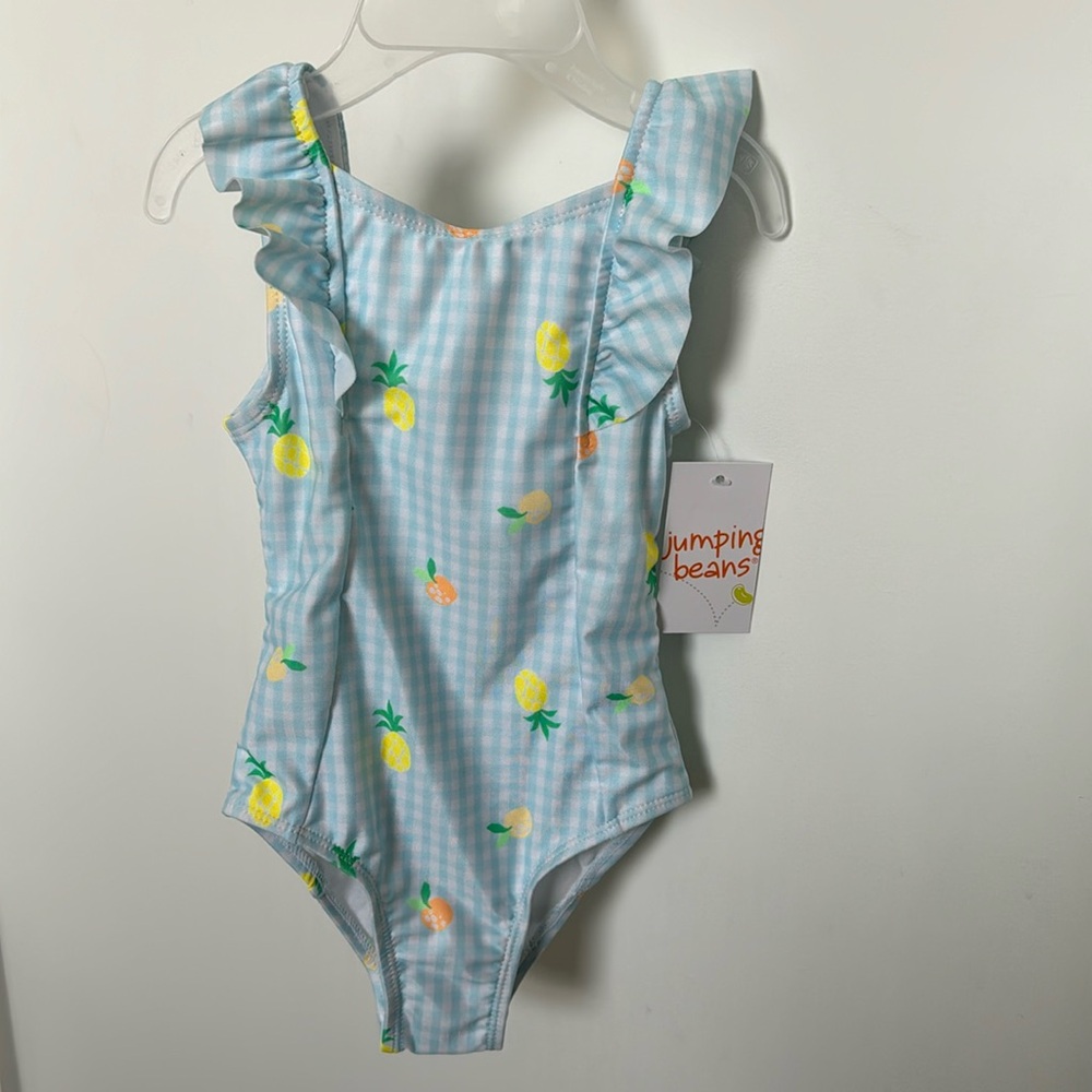 Brand New With Tags Jumping Beans gingham lemon bathing suit toddler girl 2T